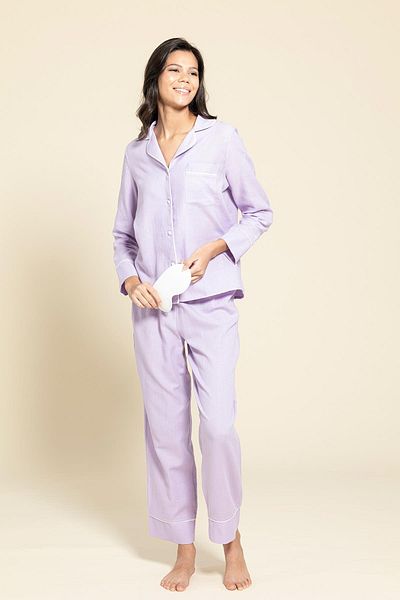 FOR YOU MODA Set de pijamale din 3 bucăți organic alb liliac