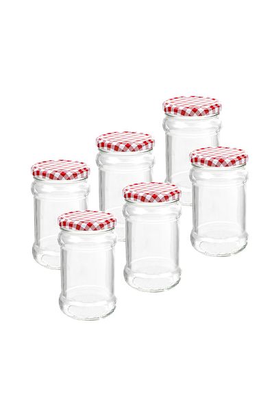Viwares Einmachglas 315 ml, rund, 6er Set in klassisch-zeitlosem Karo-Design