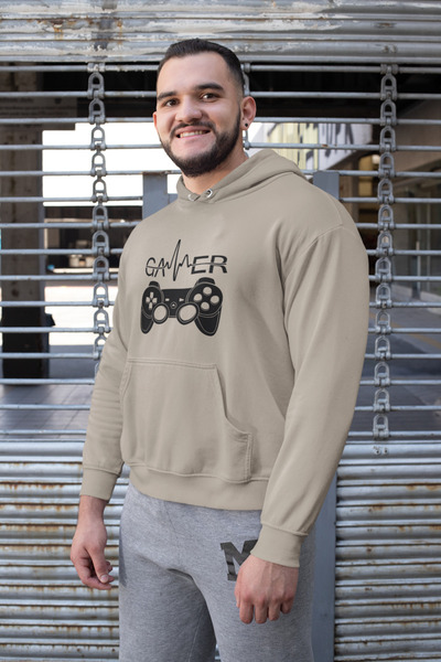 Tshirto GAMER PULSE Φούτερ με κουκούλα με εμπριμέ 3 κλωστές Navy Blue/Μπεζ/Μαύρο με κουκούλα