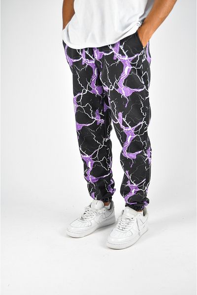 Superbluemexico Men's Lightning Patterned Purple Jogger Pants