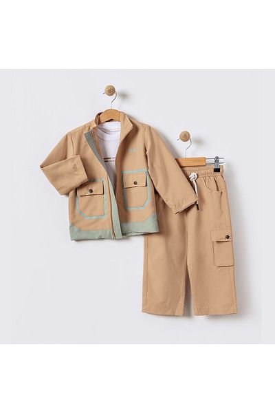 tipycix kids wear Cotton Woven Jacket Pants Combed Cotton T-Shirt 3 Piece Set