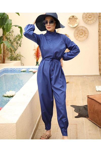 ns tasa Leg Pleated Saks Blue Design Hijab Jumpsuit Swimsuit