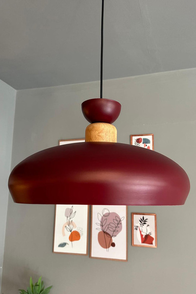 Bamyum Estrela Vişne Çürüğü Tekli Sarkıt Avize Geniş Ahşap Şapka İç Mekan Aydınlatma Dekoratif Mutfak Cafe