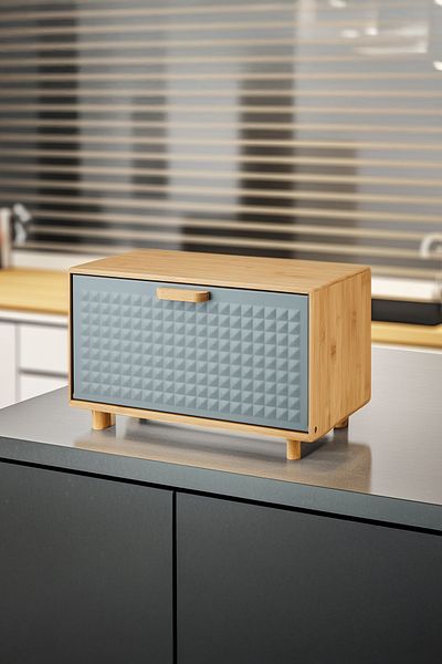 Vadi Luxury Bamboo Bread Box - Karina with Metal Lid, Rectangular Design