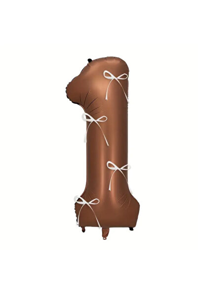Çemrek Süs Parti بالون رقمي بني مع فيونكة كريمية مقاس 40 بوصة