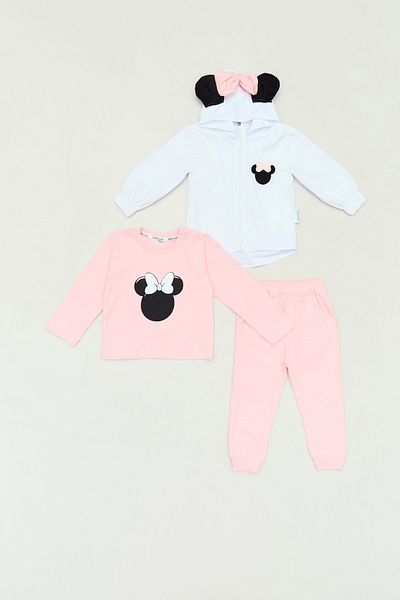 Fulla Moda 100% Cotton Bow Detailed Printed Jogger 3-Piece Girl's Set