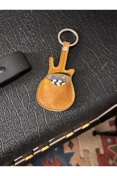 Pinkylola Design Mini Gitar Şeklinde Taba Hakiki Deri Mini Anahtarlık ,pena K...