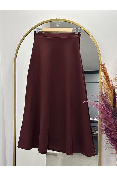 Ebrar Store Azra Scuba Bell Skirt-Bn4259 Claret Red
