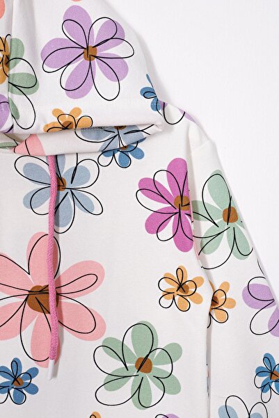 zepkids Flower Printed Hooded Spanish Leg Light Pink Color Girls' Pants Set