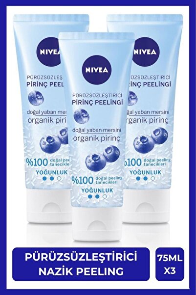 NIVEA Pürüzsüzleştirici Organik Pirinç Yüz Peelingi 75ml, Ölü Deri Arındırıcı, Yumuşak Cilt Hissi, X