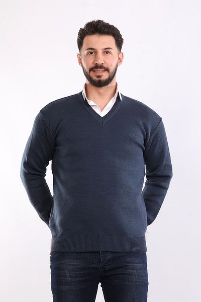 HEDEFNUR TEKSTİL Pulover din tricot cu decolteu în V pentru bărbați Pulover din acrilic pentru bărbați