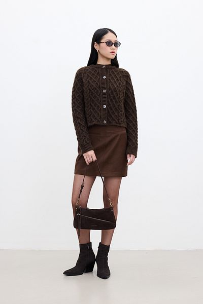 Manuka Brown Cardigan - Hair Knit Detail