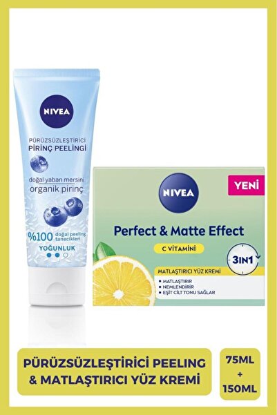 NIVEA Pürüzsüzleştirici Pirinç Yüz Peeleng 75ml Ve Perfect&matte Matlaştırıcı...