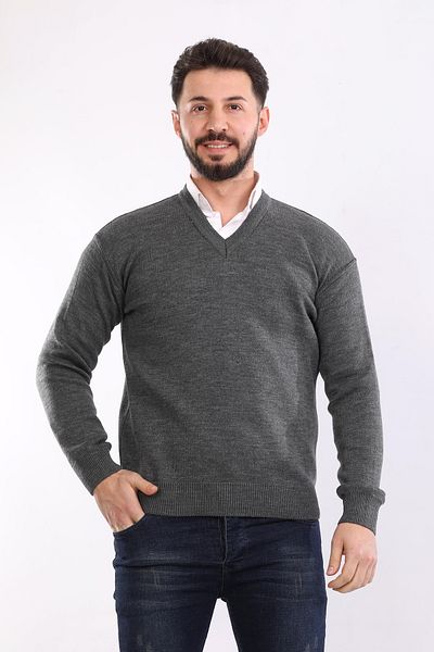 HEDEFNUR TEKSTİL Мъжки плетен пуловер с V-образно деколте за татко, обикновен акрилен пуловер за татко от средновековието
