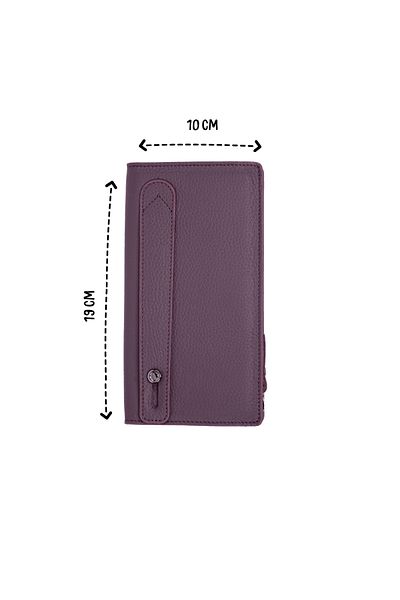 Deriza 6954 Genuine Leather - Flother Matte Purple Wallet with Phone Compartment