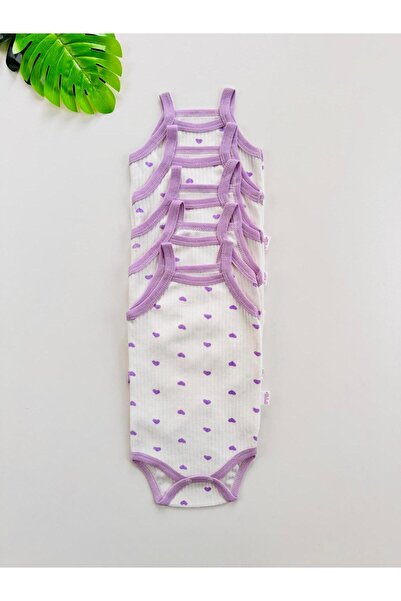 EFU BABY 5'li Fitilli İp Askılı Kalp Desenli Kız Bebek Body Zıbın