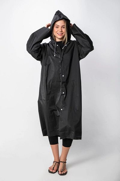 Rainwalker معطف واق من المطر بغطاء رأس من قماش إيفا باللون الأسود للرجال والنساء - مقاوم للرياح ومتين