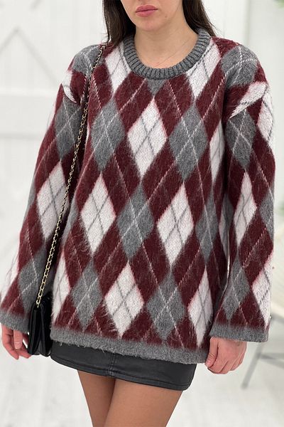 Act Pepicino Kids&Boutique Pulover cu model diamant burgundă 0302