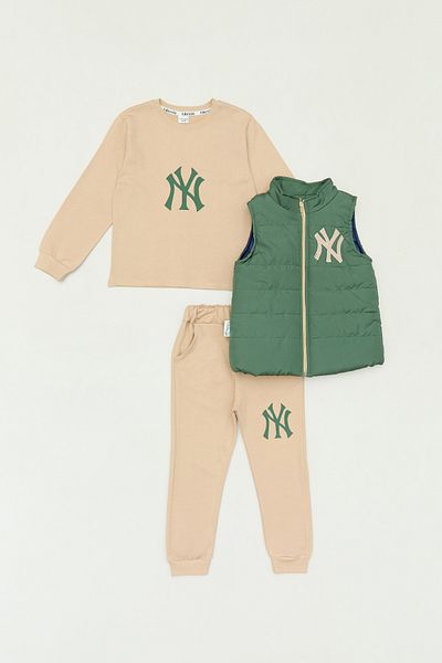 Fulla Moda 100% Cotton Ny Embroidered 3-Piece Boy's Set with Vest