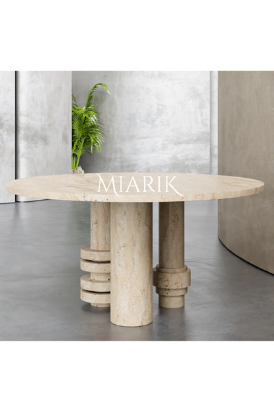 MIARIK DESIGN Tek Ayak Tranta Traverten Mermer Yemek Masası