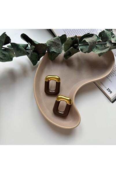 Alice İsstanbul Coffee Color Gold Detailed Earrings