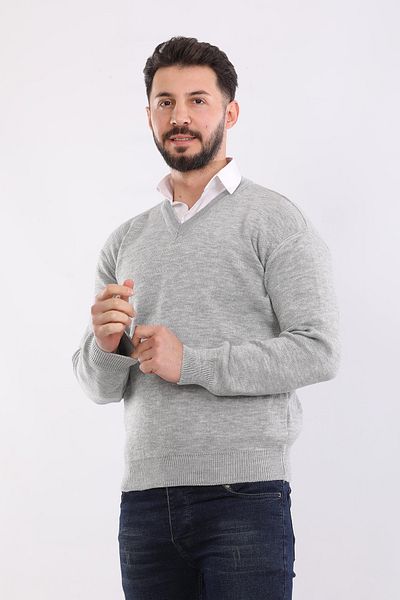 HEDEFNUR TEKSTİL Мъжки плетен пуловер с V-образно деколте за татко, обикновен акрилен пуловер за татко от средновековието