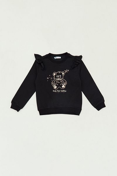 Fulla Moda Суитшърт за момичета с щампа на плюшено мече и воланчета