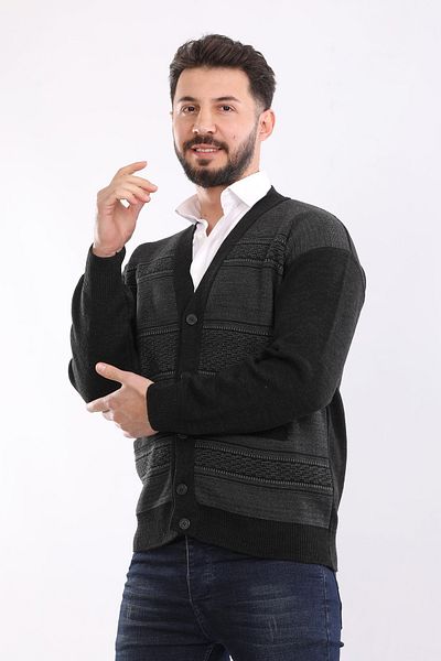 HEDEFNUR TEKSTİL Men's Dad Cardigan - Knitwear Knitted, Acrylic Pocket, Buttoned