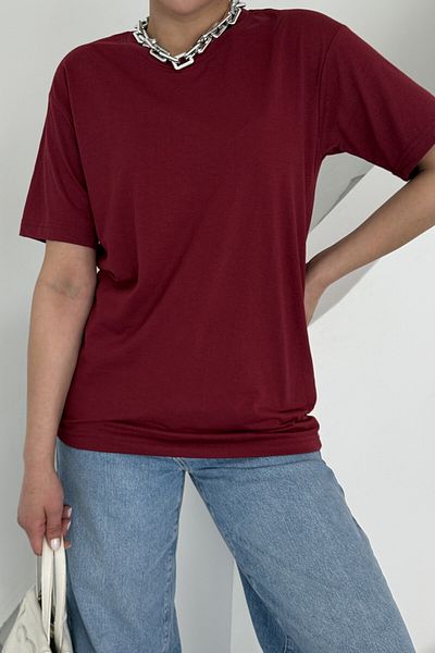 MODAGEN Μπλουζάκι Unisex Claret Red Crew Neck μονόχρωμο
