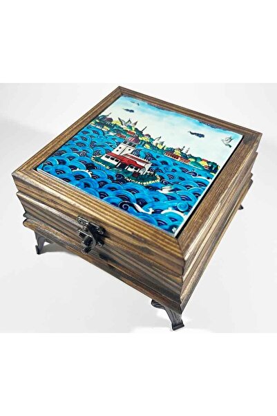 Çini Evi Sevgiliye Hediye Kız Kulesi Motifli Ahşap Takı Kutusu - Zarif Ve Anl...