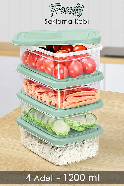 Meleni Home Green 1200ml Microwavable 4 Pieces Rectangular Food Storage Container - Organizer Organizer
