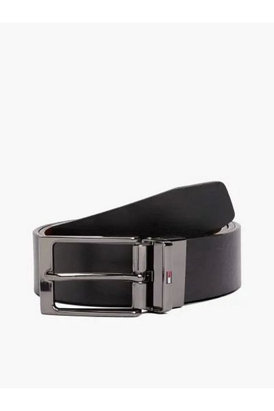 Tommy Hilfiger Men's Adjustable Metal Buckle 100% Leather Black Belt Am0Am13017-Bds