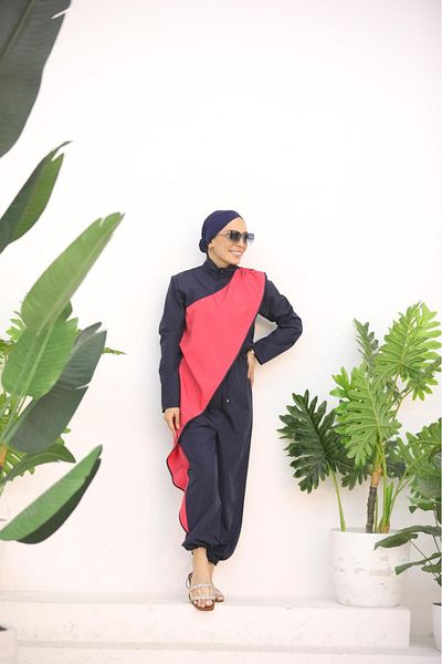 ns tasa Ocean Fuchsia Stripe Navy Blue Design Hijab Jumpsuit Swimsuit