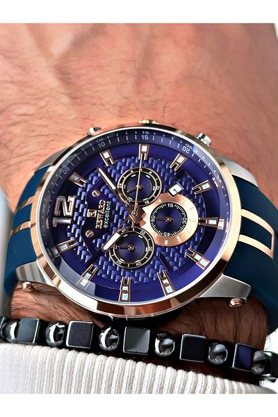 Reward Navy Blue Color Silicone Sports Steel Case Business Men's Wrist Watch+Bracelet