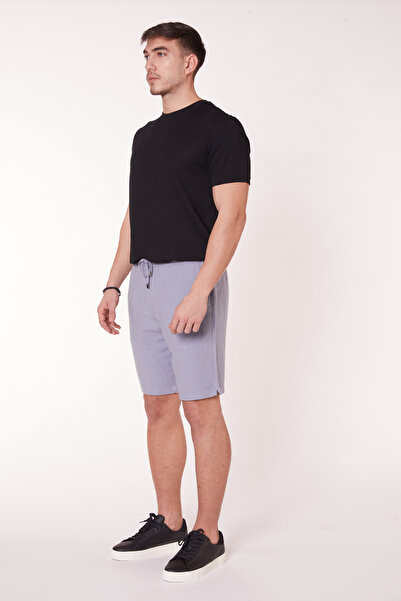 BRACCAS Чоловічі шорти з еластичним поясом і шнурком, суміш льону, slim fit, сині