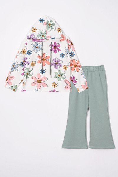 zepkids Flower Printed Hooded Spanish Leg Open Toe Color Girls' Pants Suit