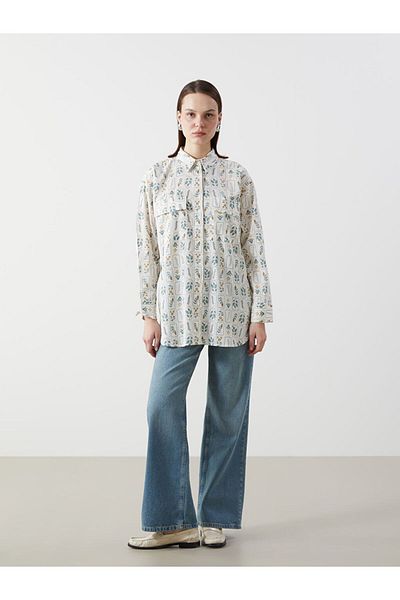 LC Waikiki Lcw Modest Green Floral Women's Shirt Tunic