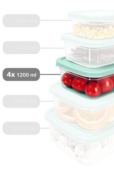 Meleni Home Green 1200ml Microwavable 4 Pieces Rectangular Food Storage Container - Organizer Organizer