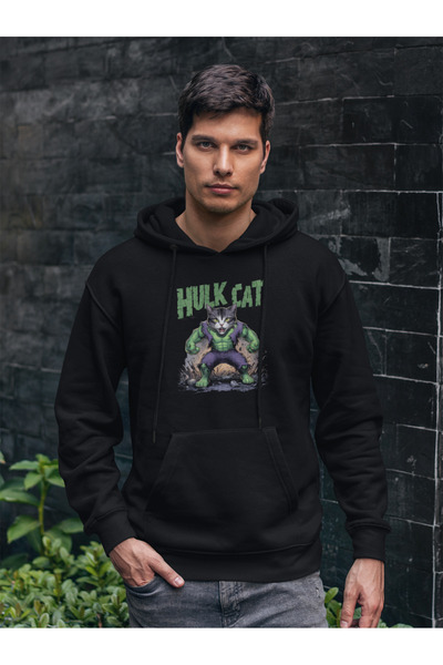 Tshirto HULKCAT Φούτερ με κουκούλα με 3 κλωστές με στάμπα Navy Blue/Μπεζ/Μαύρ...