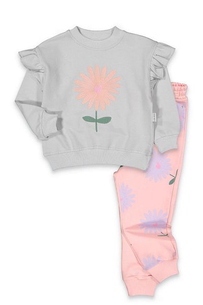 baby flamindo Baby Flamindo Flower Embroidered 2 Threads Girl's Tracksuit Set