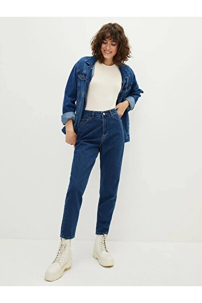 LC Waikiki LCW Jeans İndigo Yüksel Bel Mom Fit Cep Detaylı Kadın Rodeo Jean Pantolon