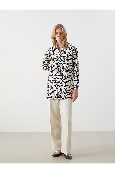 LC Waikiki Γυναικείο πουκάμισο LCW Modest με μαύρο σχέδιο