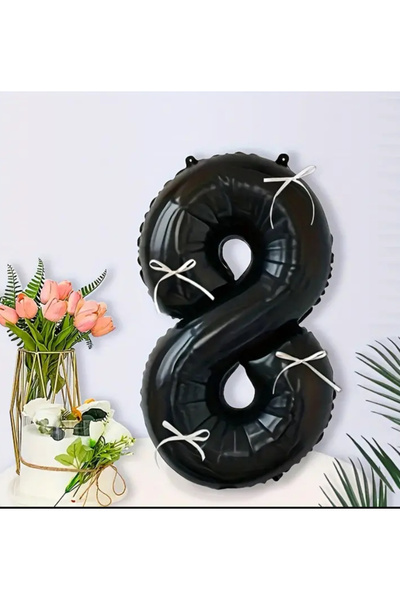 Çemrek Süs Parti Black Numeral Foil Balloon with Cream Bow 40 Inches