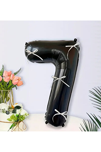 Çemrek Süs Parti Black Numeral Foil Balloon with Cream Bow 40 Inches