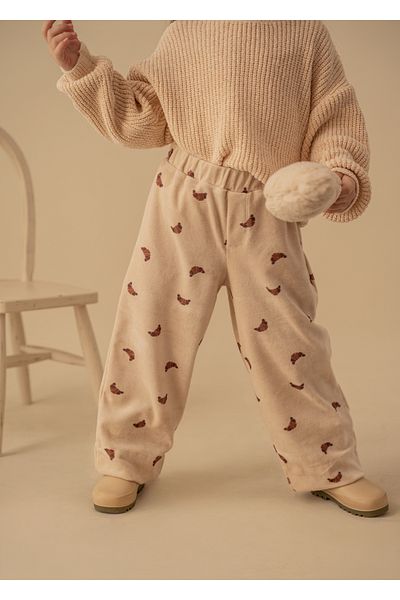 Kirazkids Pantaloni largi din catifea cu model croissant pentru fete și băieți