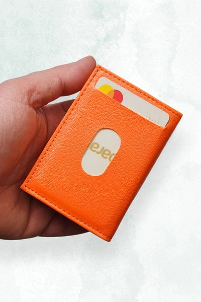 VANİLLA COLLECTİON Vegan Leather Wallet with Snap Fastener Large Paper Money - 8 Card Capacity Minimal Model Orange
