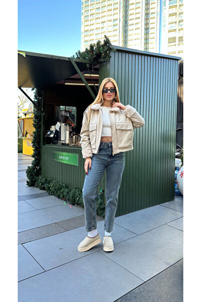 Angel Mia Бежевий шкіряний піджак з кишенями