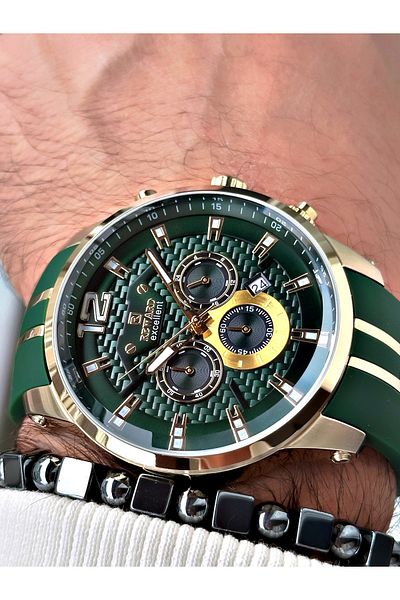 Reward Green Color Silicone Sports Steel Case Business Men's Wrist Watch+Bracelet
