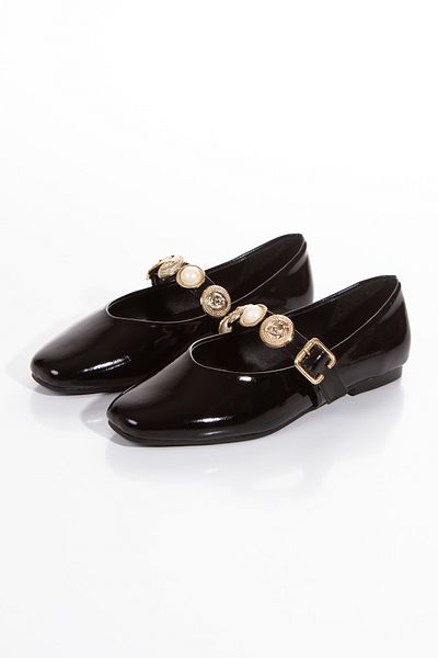 MİSS AMORE Balerini Mary Jane din piele lacuita neagra cu varf tocit