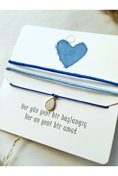 Atölye Merdiven 3lü Bileklik Seti Beyaz Damla Mavi Tonları Bileklik Seti